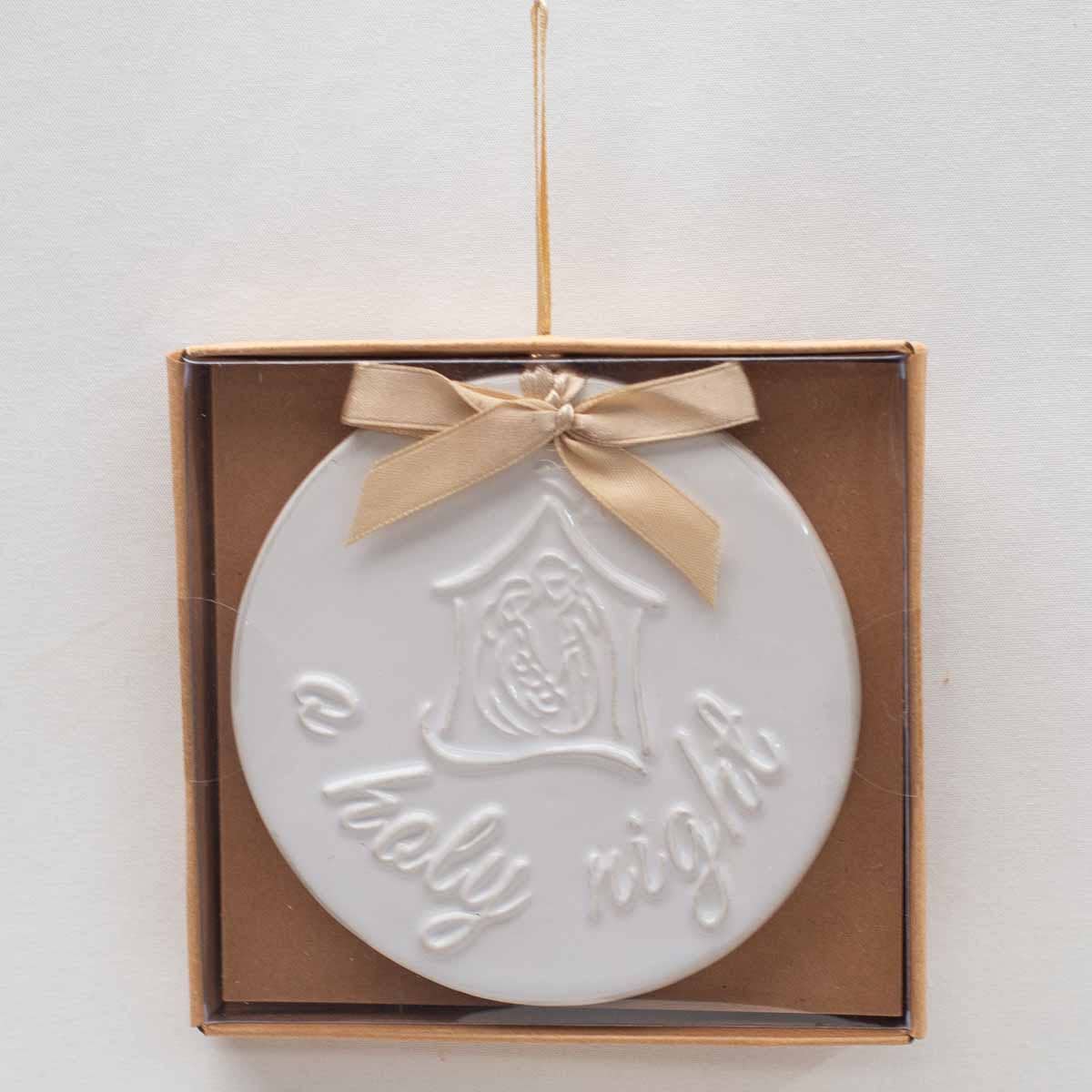 O Holy Night Embossed Ornament White/Gold 4"