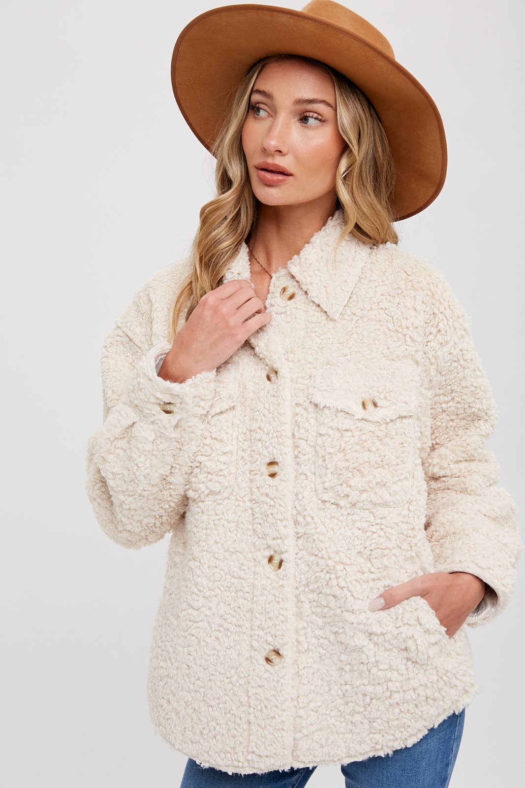 BOUCLE WOVEN JACKET: ECRU