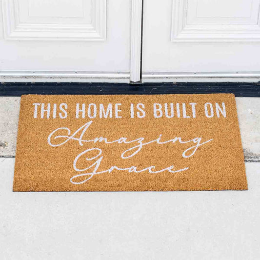Built on Amazing Grace Coir Doormat Natural/White 30x18
