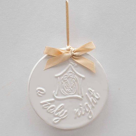 O Holy Night Embossed Ornament White/Gold 4"