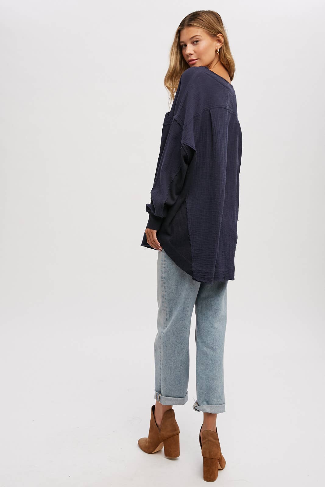 BUTTON UP HENLEY TUNIC: S/M / NAVY