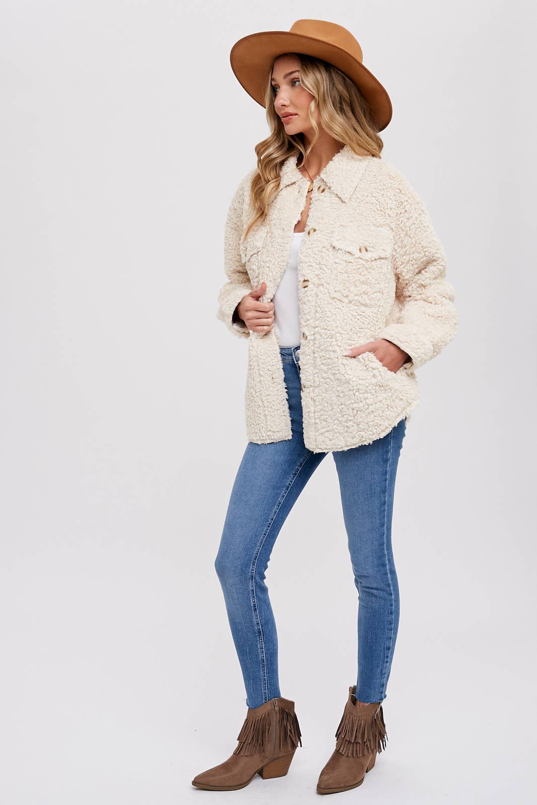 BOUCLE WOVEN JACKET: ECRU
