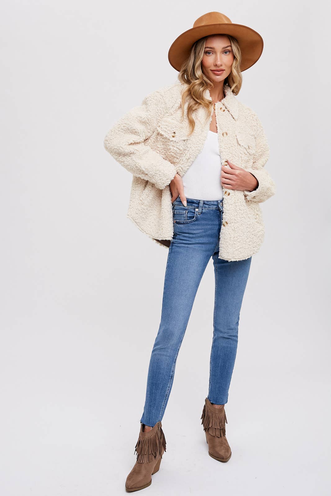 BOUCLE WOVEN JACKET: ECRU