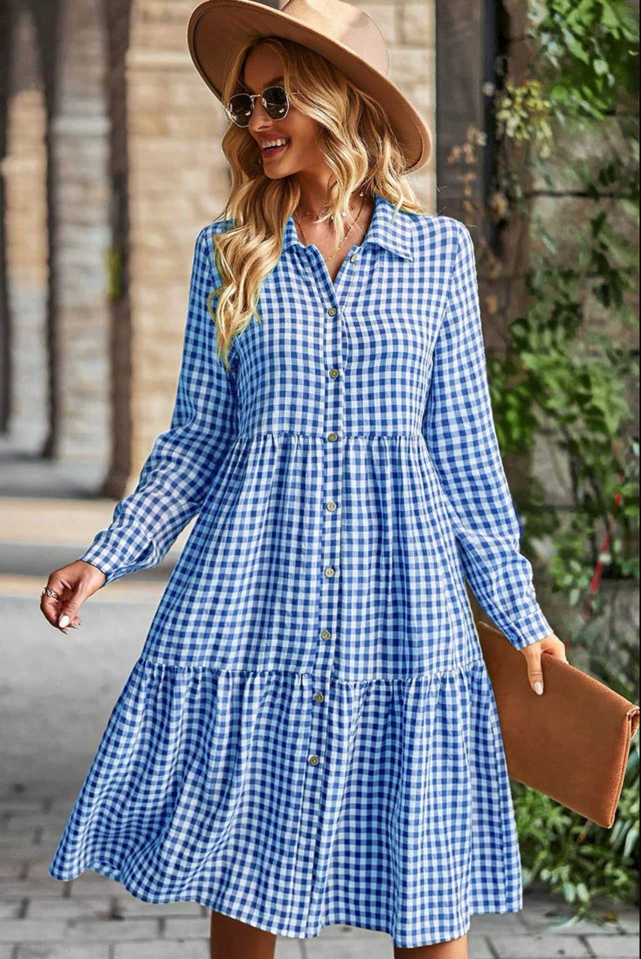 Gingham Midi Dress- Blue and White Vale Mercantile Gingham Midi Dress- Blue and White Vale Mercantile