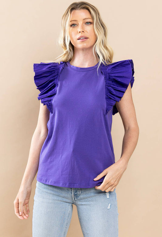 Ruffle Sleeve Tee- Purple