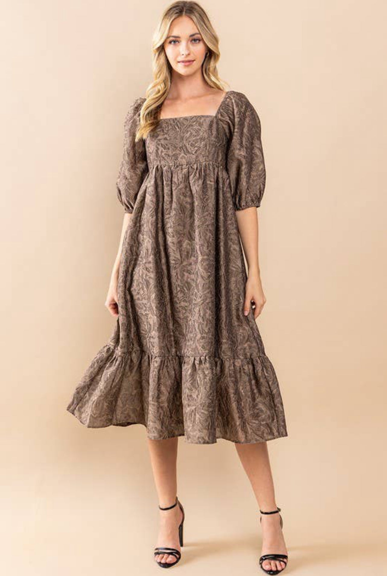 Textured Midi Dress- Mocha Vale Mercantile Textured Midi Dress- Mocha Vale Mercantile