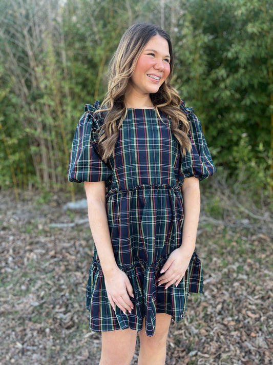 Blue and Green Tartan Plaid Dress