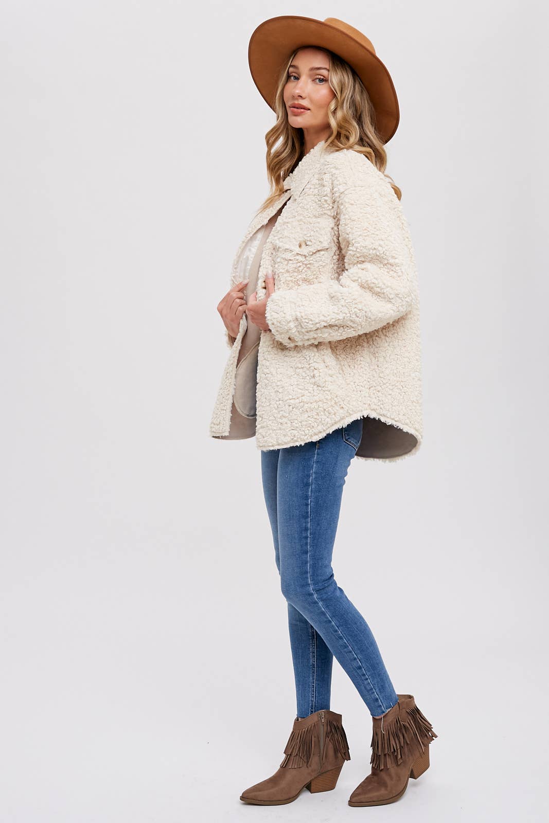 BOUCLE WOVEN JACKET: ECRU