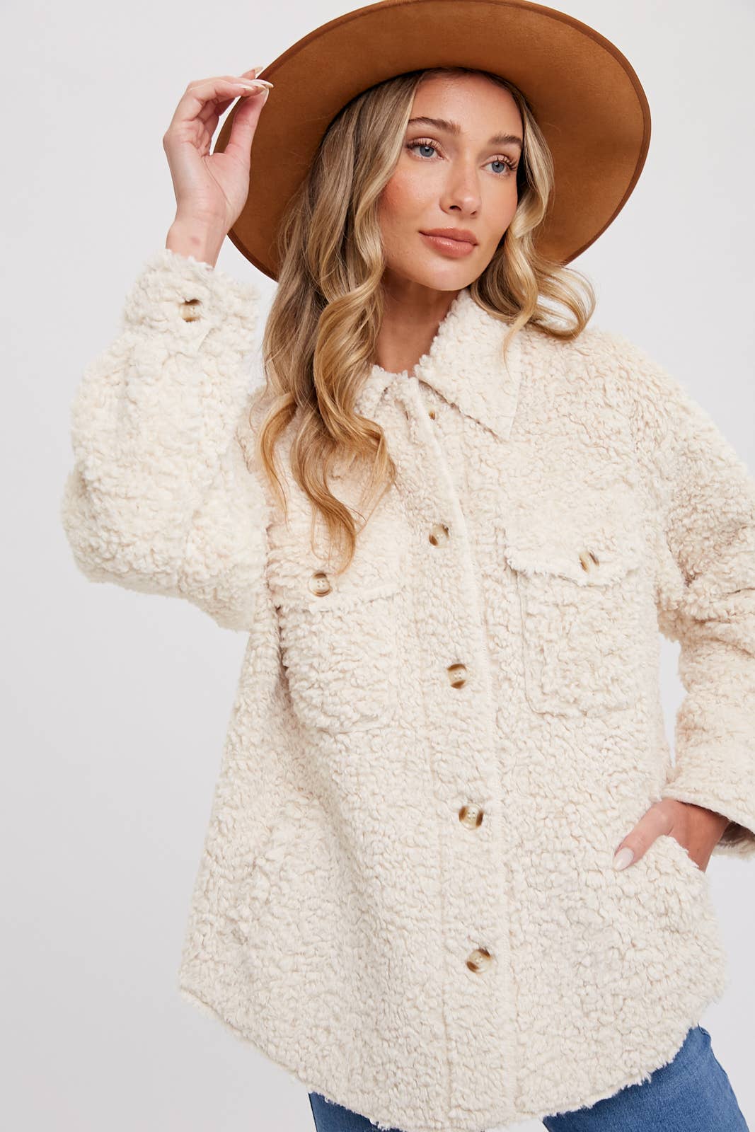 BOUCLE WOVEN JACKET: ECRU