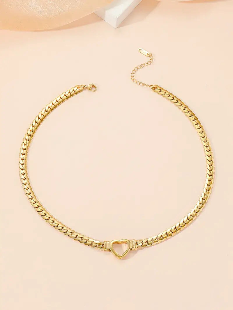 Heart 18K Plated Gold Choker Chain Necklace