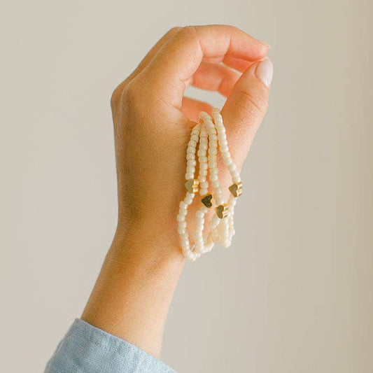 Heart Bead Bracelet: Ivory / M - 7.25"