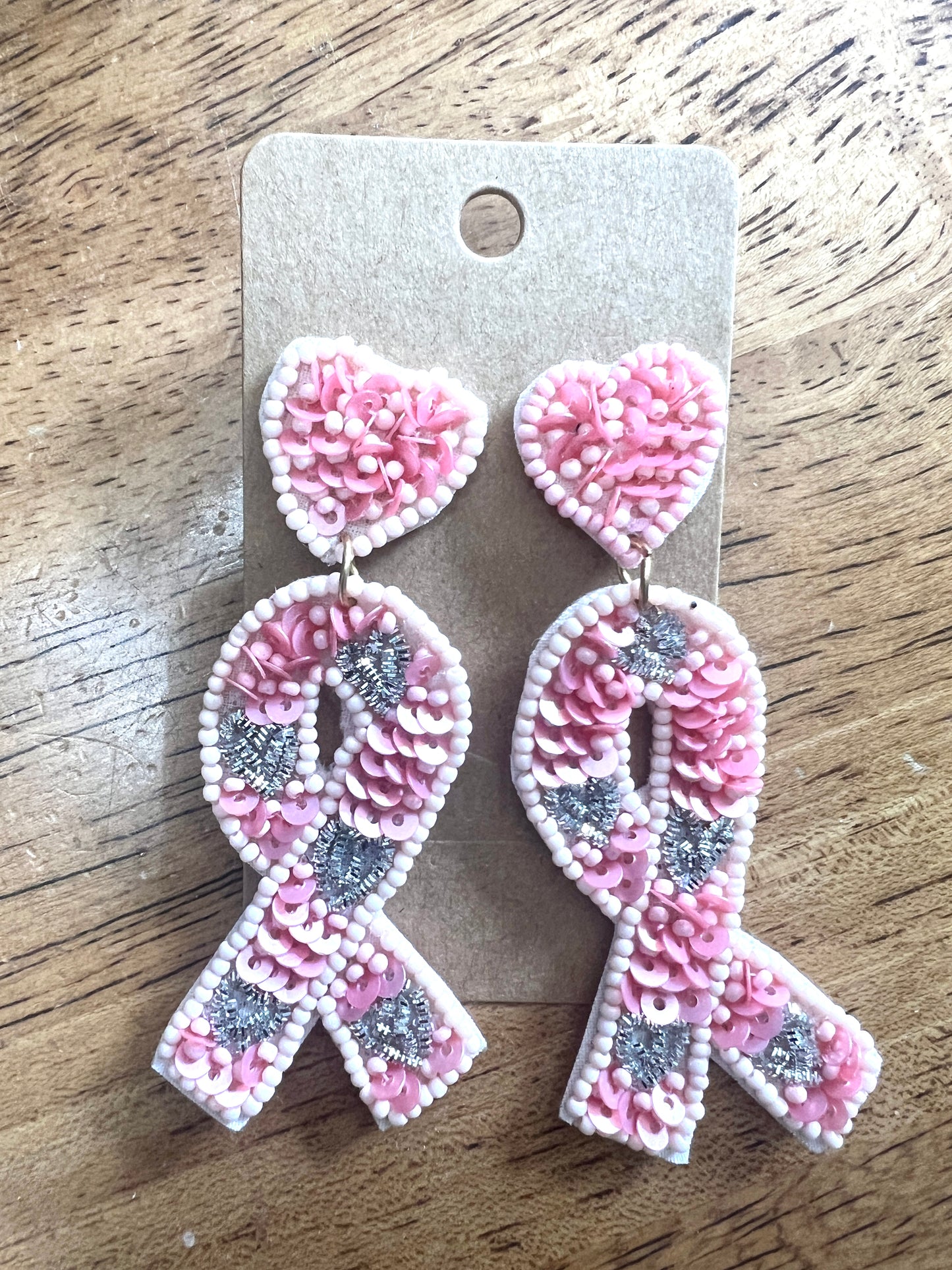 Pink Breast Cancer Ribbon Earrings