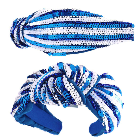 Fully Embellished Sequin Knotted Headband: Blue