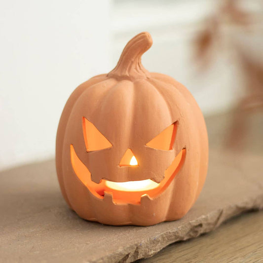 12.5cm Terracotta Halloween Pumpkin Decoration