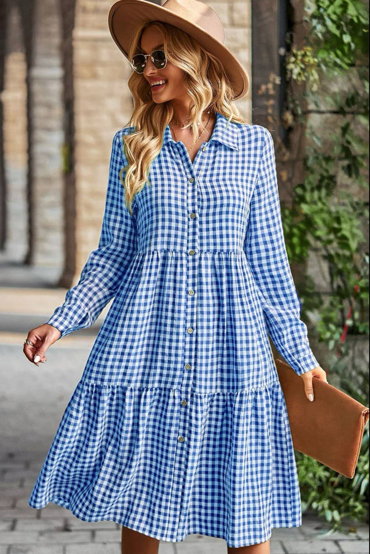 Gingham Midi Dress- Blue and White