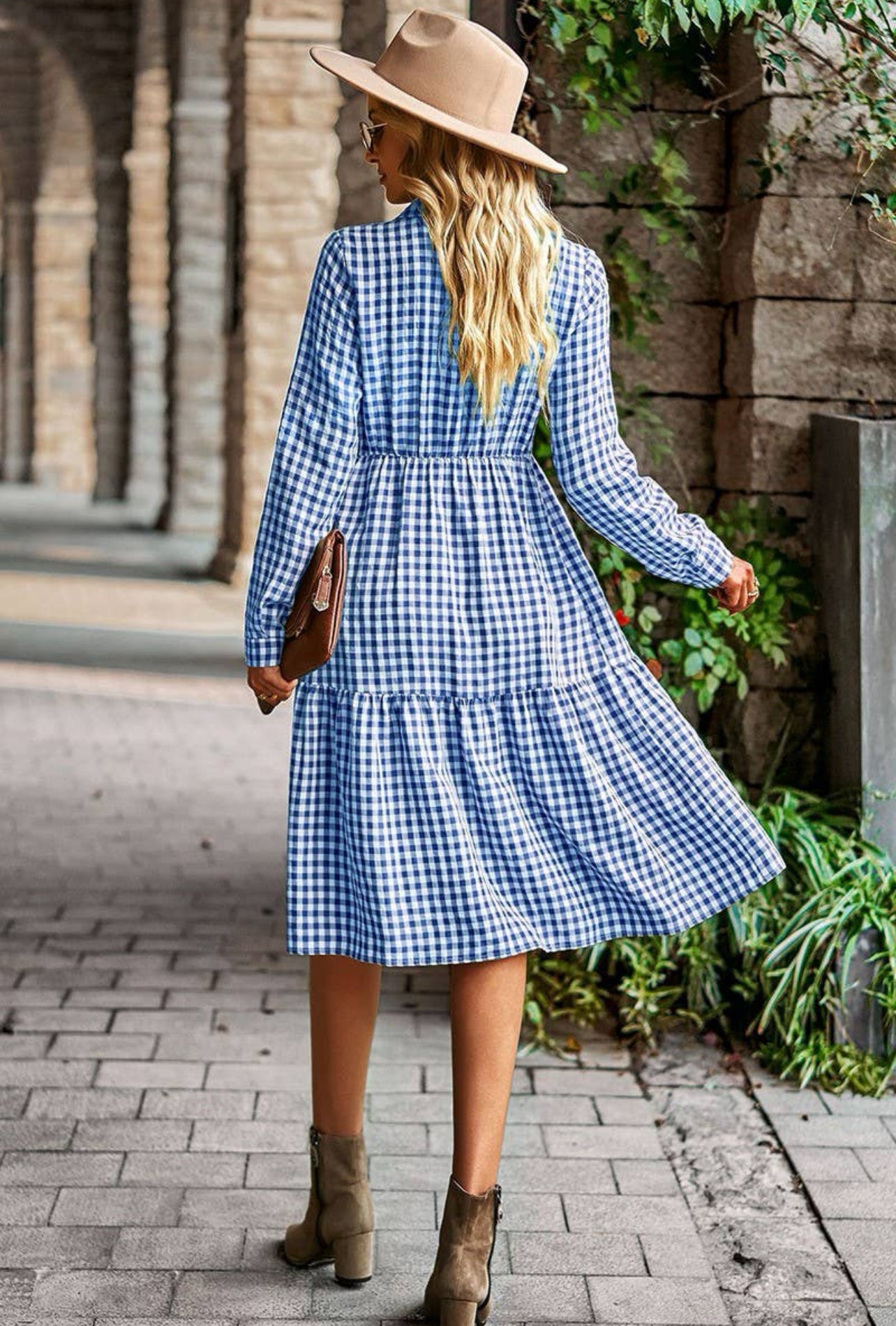 Gingham Midi Dress- Blue and White