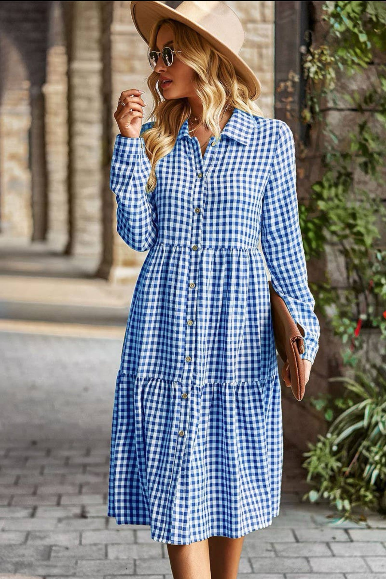 Gingham Midi Dress- Blue and White