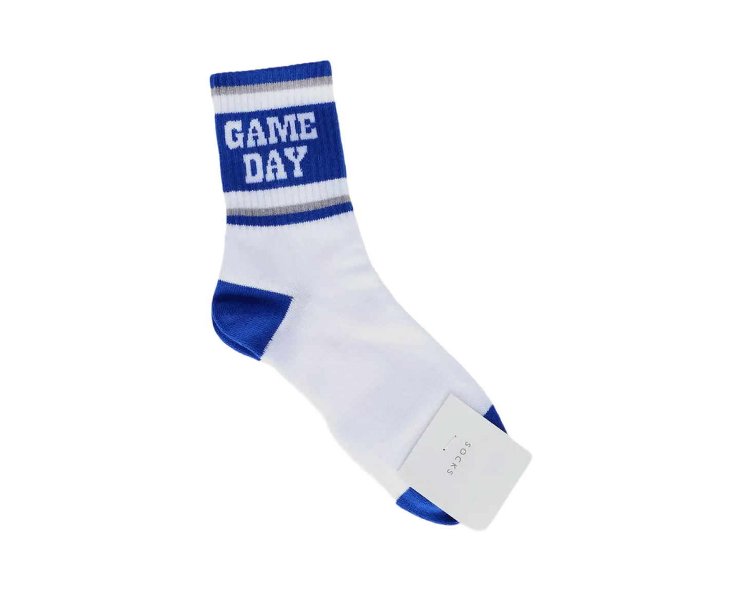 "Game Day" Stripe Cotton Knit Crew Socks: Blue White