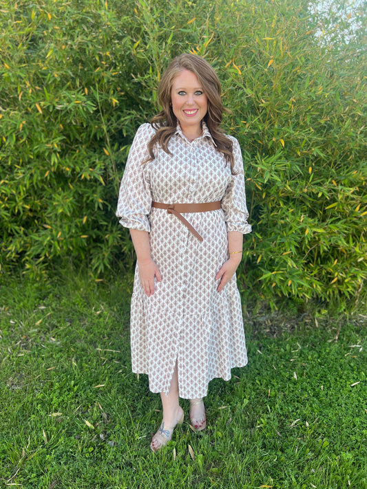 Belted Floral Dress- Khaki