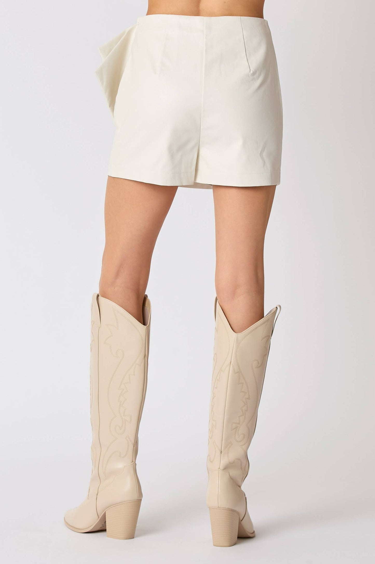 Leather Pearl Embellished Bow Detail Skort - OFF WHITE