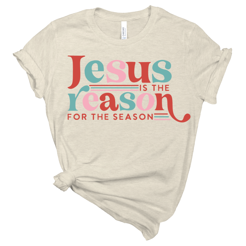 Jesus Is The Reason - Adult Christmas Graphic Tee: S/ NATURAL