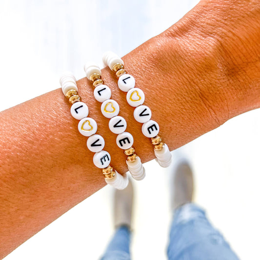 Valentine word Heishi Bracelets: Love- white