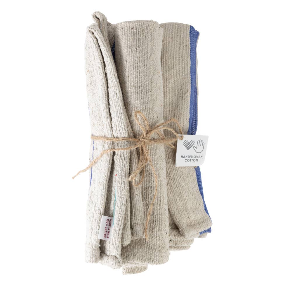 Blue Tan Wide Stripe Tea Towel