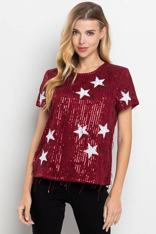 Maroon Star Sequins Top