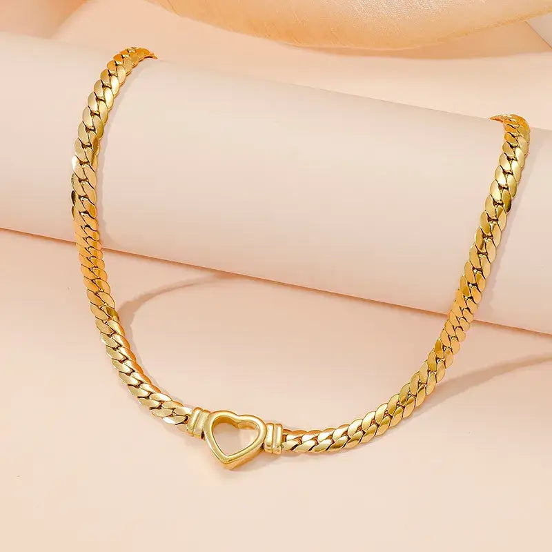 Heart 18K Plated Gold Choker Chain Necklace