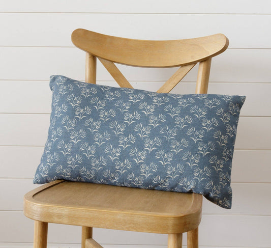 Floral Block Print Lumbar Pillow, Navy