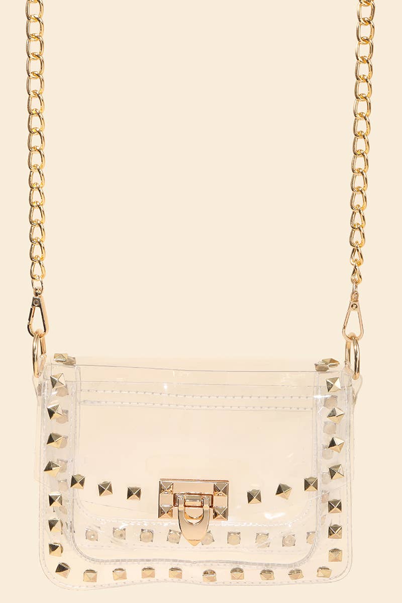 Metallic Studded Clear Hand Bag