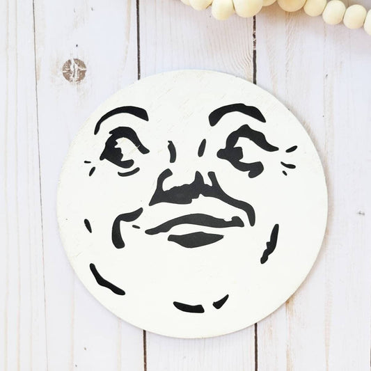 Man in the Moon Round Halloween Wood Sign Vintage Inspired 6”